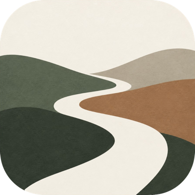 Go and Make logo: a winding road through green and clay hills